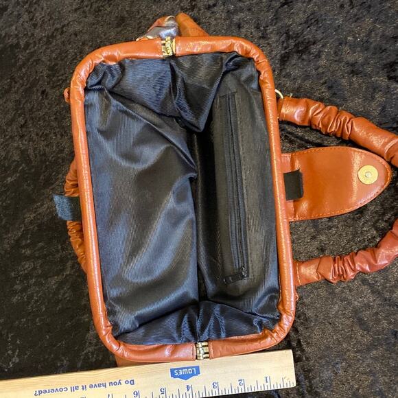 Vintage Leather Giraffe Embroidered Patchwork Metallic Embossed Purse Leaf Gold - Picture 11 of 14